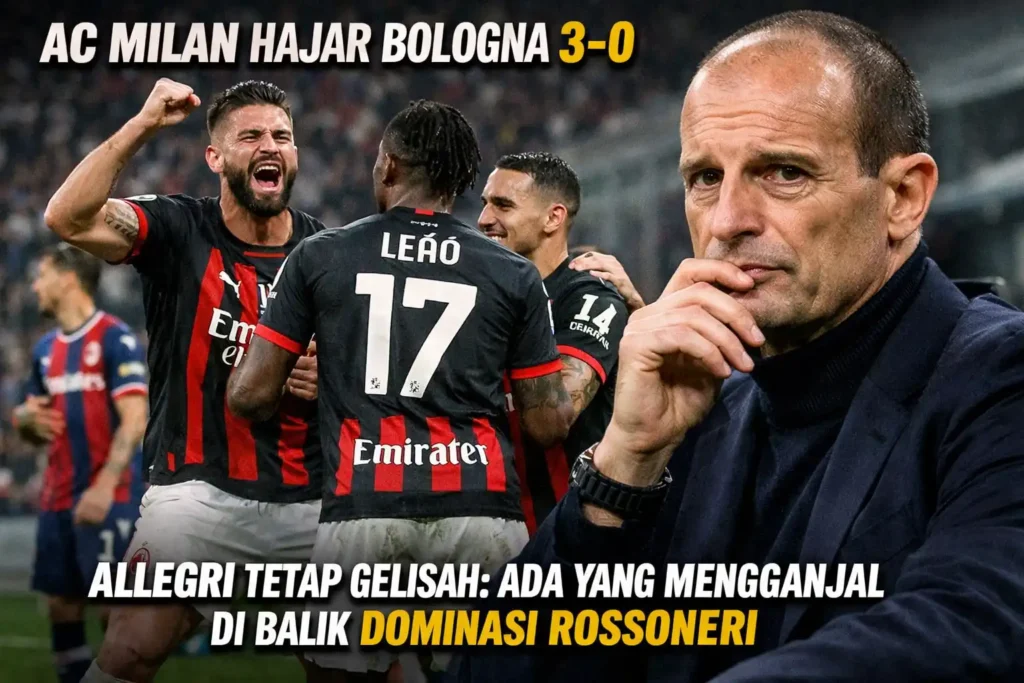 AC Milan Hajar Bologna 3-0, Allegri Tetap Gelisah: Ada Sesuatu yang Mengganjal di Balik Dominasi Rossoneri