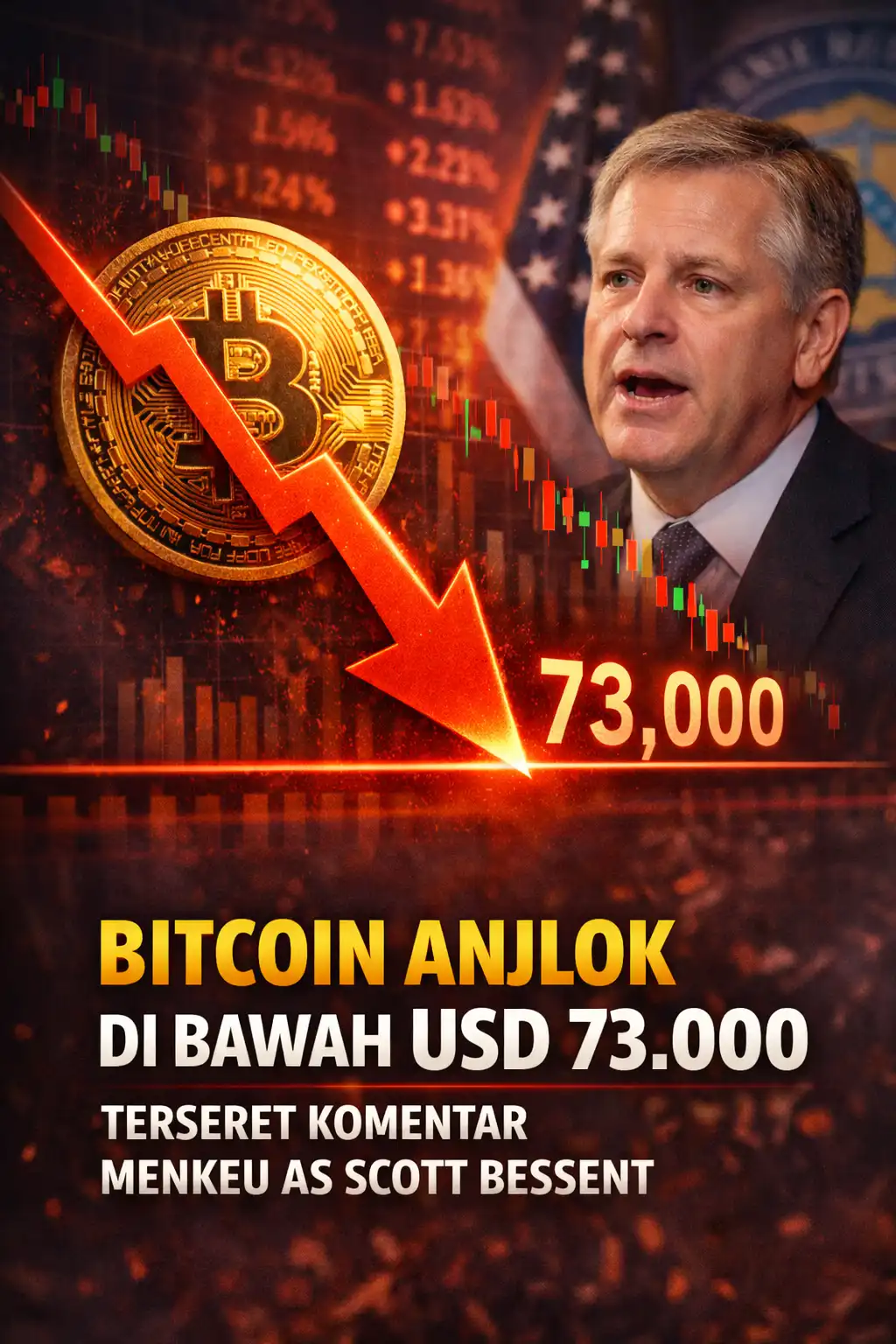 Read more about the article Harga Bitcoin Anjlok HIngga di Bawah USD 73.000 Terseret Komentar Menkeu AS Scott Bessent